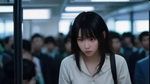 A crowded Seoul subway car at 9 AM on a weekday, a Korean office worker in a suit gripping the handrail while staring at a smartphone showing a breaking news alert about a central bank interest rate hike, worried furrowed brow, fluorescent lighting, realistic documentary photography style, shallow depth of field