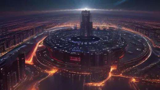 A digital illustration showing a complex economic landscape with various sectors represented by graphs and symbols, some rising (semiconductors, shipbuilding), others declining (steel, petrochemicals). A Korean won coin is at the center, with a question mark above it, set against a backdrop of a bustling city. The overall mood is analytical and slightly uncertain.