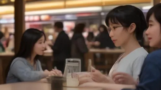A diverse group of people from different age groups and backgrounds, happily engaged in various activities like shopping, dining, and experiencing services, all while looking at their smartphones. The image should convey a sense of personalized consumption and rapidly changing trends in 2026, with a bright, dynamic atmosphere.