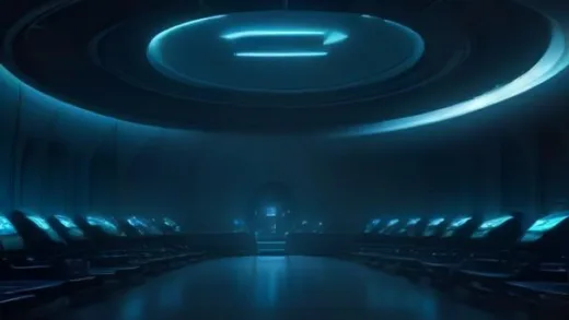 A dramatic image of light waves with a distinct dark void in the center, appearing to surge forward, set against a backdrop of a futuristic laboratory with advanced scientific equipment. The overall mood is mysterious and groundbreaking.