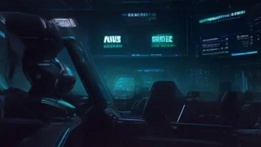 A dramatic stock market scene in Seoul, South Korea, with a large electronic stock ticker showing a green limit-up arrow of 30 percent, while a luxurious brown leather car seat and a futuristic robot hand with glowing sensors float side by side, cinematic lighting, high detail