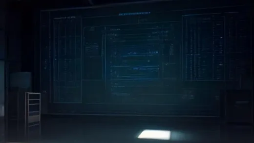 A dramatic visual of a rapidly growing semiconductor company's stock chart, with a shadowy figure stealing a blueprint in the background, set in an advanced tech environment, realistic, high detail, industrial, dramatic lighting.