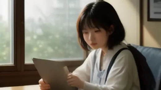A friendly Korean small business owner in a cozy cafe reading a government policy document on a tablet, warm morning light through window, modern interior with soft bokeh, photorealistic, high detail, 4k
