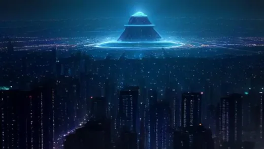 A futuristic cityscape with glowing circuit lines representing AI and manufacturing, with a focus on South Korea's economic strength, dynamic and innovative, mobile-optimized.