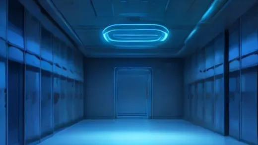 A futuristic datacenter with light beams connecting different chip clusters, representing optical interconnects and memory pooling. High-tech, glowing, detailed.