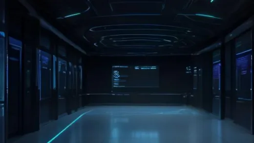 A futuristic financial ecosystem where Nvidia GPUs are seamlessly integrated, with flowing digital data representing capital and innovation. Professional financial institutions and AI data centers are connected by glowing lines of light.