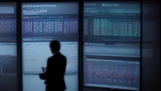 A shadowy figure manipulating stock market graphs on multiple computer screens in a dimly lit, high-stakes Wall Street trading room, with a newspaper headline "Billions Lost Overnight".