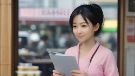 A small business owner looking healthy and happy, with a medical check-up report in hand, set against a backdrop of a vibrant local market in Wonju, Gangwon-do, South Korea. Realistic, bright.