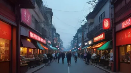 A vibrant but extremely crowded street in Seongsu-dong, modern buildings mixed with old factories, many temporary popup stores with tourists, a subtle sense of commercialization overwhelming the original charm.