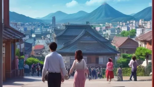 A vibrant, detailed illustration of diverse people happily receiving financial support, with local government buildings in the background, set in South Korea in 2026.