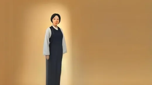 A warm and bright flat illustration of a senior Korean woman in her 70s standing confidently with strong legs, surrounded by soft golden light, symbolizing healthy aging and muscle strength, modern flat illustration style, warm colors, clean background