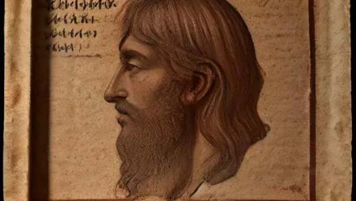 An ancient scroll depicting historical figures and writings, with a subtle overlay of a profile of Jesus, symbolizing historical evidence outside religious texts.