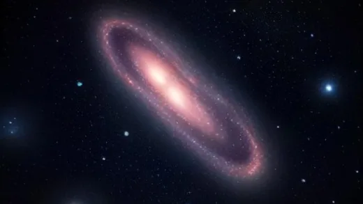 An artist's impression of a brilliant, massive quasistar shining in the very early universe, with young, forming galaxies in the background.
