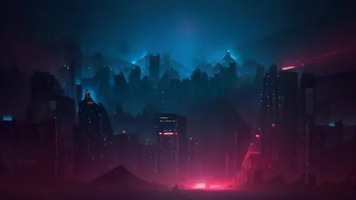 Cybersecurity concept illustration of a home Wi-Fi router with a glowing red open backdoor symbol, network cables extending toward a Chinese server skyline in the distance, dark blue tech background, digital art style, dramatic lighting, high detail