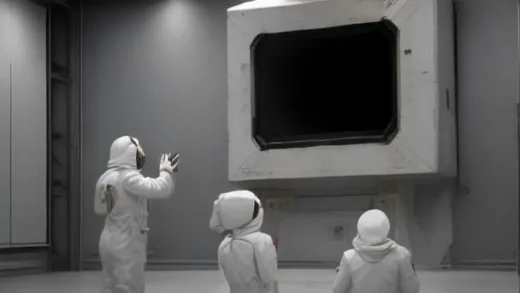 NASA scientists in white cleanroom suits opening the OSIRIS-REx sample canister, black dust and sand particles visible inside, excited team members pointing at monitors, dramatic lighting, photorealistic